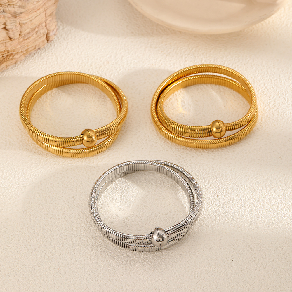 Pulsera elástica de acero inoxidable de estilo americano europeo y americano, personalidad de las señoras, hebilla de succión magnética de doble anillo, pulsera de acero de titanio, pulsera