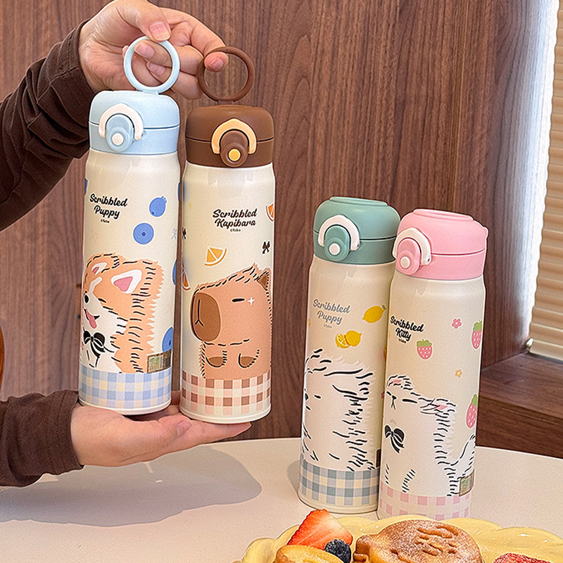 Taza de agua Taza de vacío de pajita para niños Taza de doble bebida pequeña y portátil de alto valor Taza recta para estudiantes Taza especial para la escuela