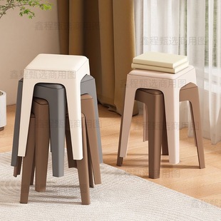 Living Room Plastic Stool, Household Extra Thick Soft Stool, Stackable Household Soft Square Stool, Simple Guest Dining Table High Bench