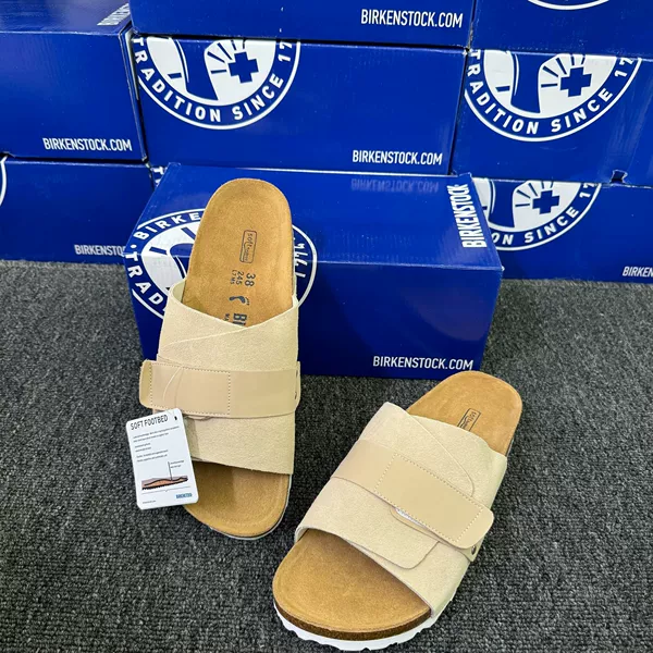 With velcro, brown, suede