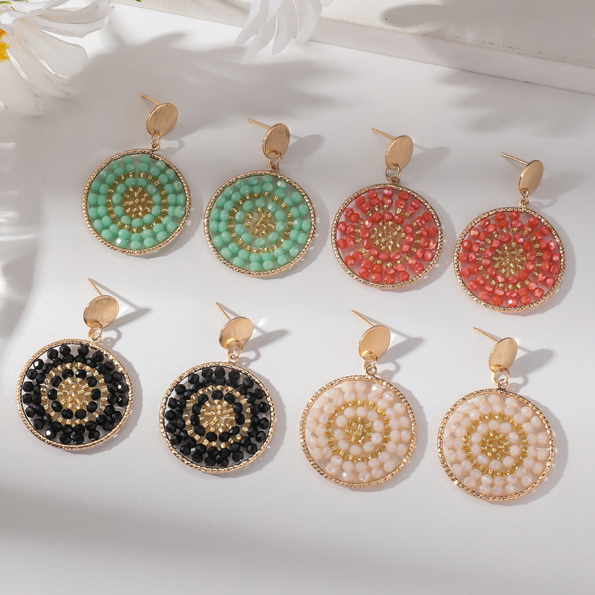All Seasons Season 1 Pair Modern Style Round Beaded Artificial Crystal Alloy Iron Drop Earrings