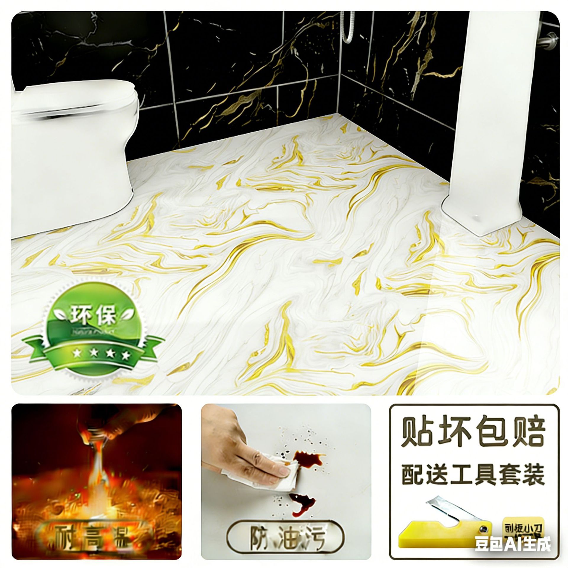 Pegatinas de suelo impermeables para inodoros, renovaciones de suelo para inodoros, pegatinas de baldosas de cerámica transformadas, pegatinas de piso engrosadas, autoadhesivas y antideslizantes