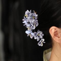 古代風の花の頭飾りサイドクリップ、古典的なチャイナドレスと漢服のバックプレスアクセサリー、唐風のヘアピンサイドクリップ、超妖精