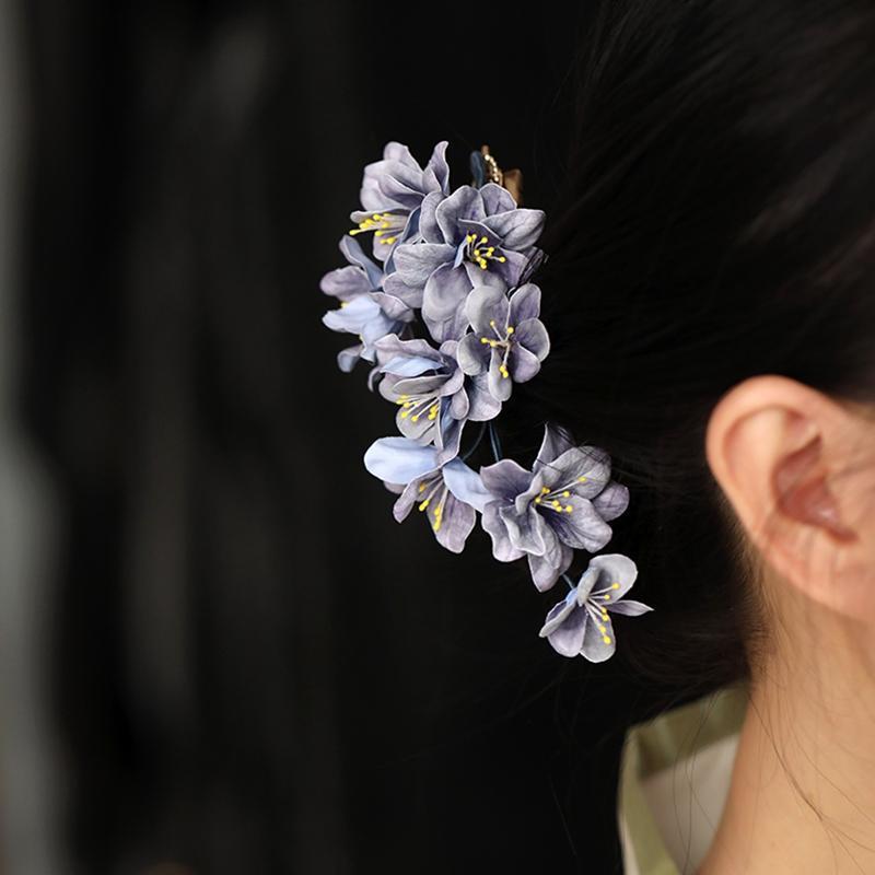 古代風の花の頭飾りサイドクリップ、古典的なチャイナドレスと漢服のバックプレスアクセサリー、唐風のヘアピンサイドクリップ、超妖精|undefined