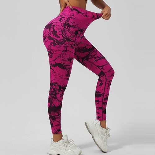 Cross-border seamless tie-dye yoga pants with high waist and buttock-lifting for women, lightweight fitness and sports pants.