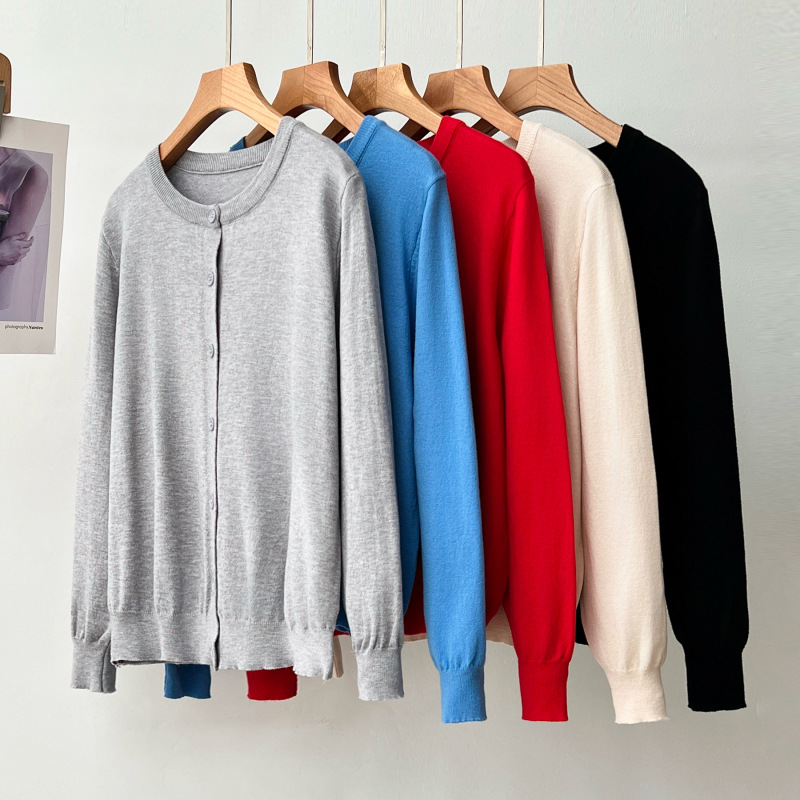 Plus Size Women's Simple Solid Color Basic Knit Cardigan Autumn Loose Fit Round Neck Sweater Coat 2HH581