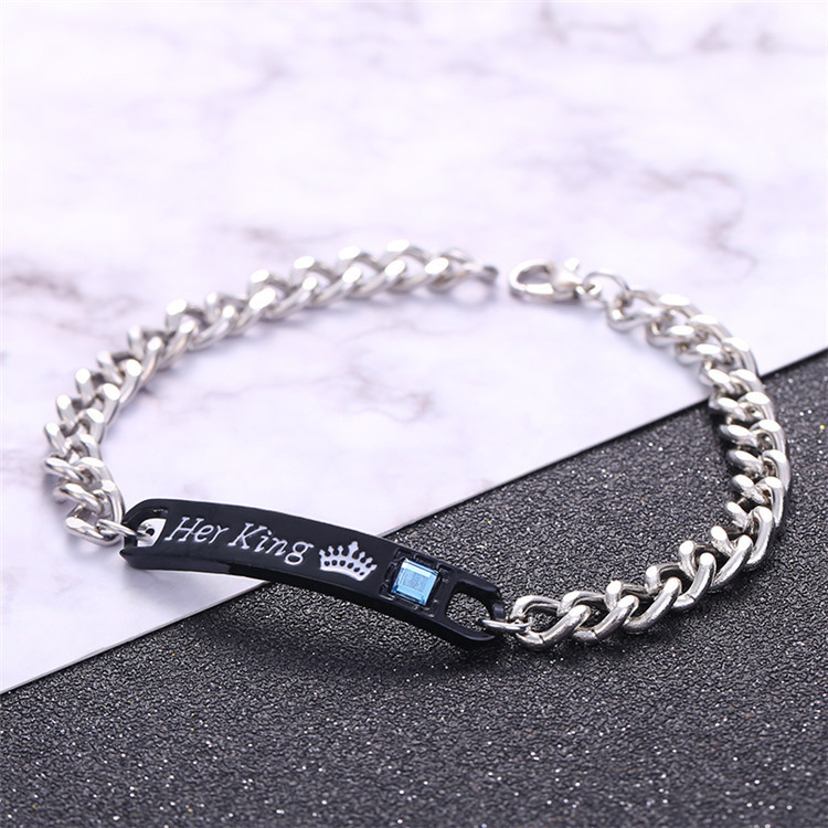 Simple Style Letter Crown Alloy Plating Inlay Artificial Gemstones Couple Bracelets display picture 3