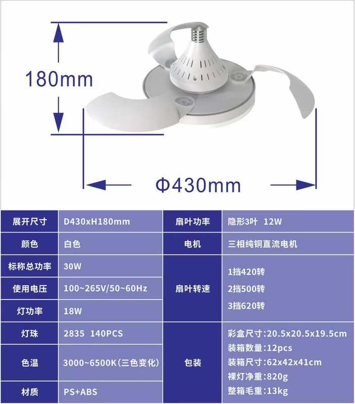 新型ホールのネジ口の見えない扇風機の台所の寝室のledのシャンデリアの扇風機の小型の静音の扇風機の明かり|undefined