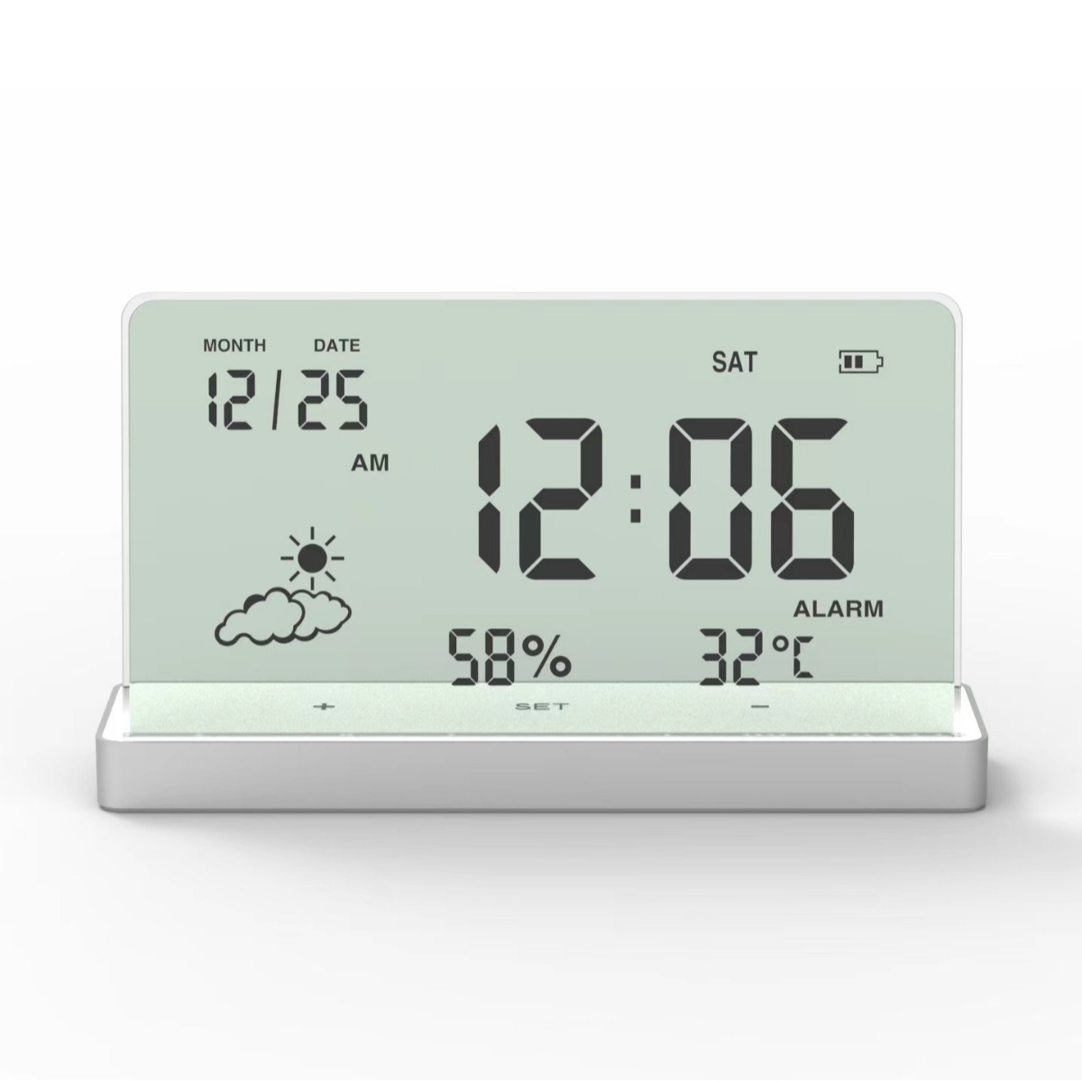 Cross-border trade simple clock weather humidity mute digital children's alarm clock transparent multifunctional electronic clock