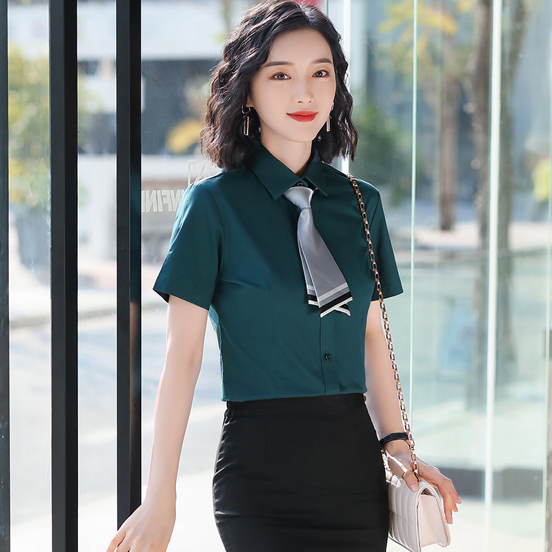 Factory direct summer short-sleeved shirt ladies interview dress OL professional shirt female office clerk overalls