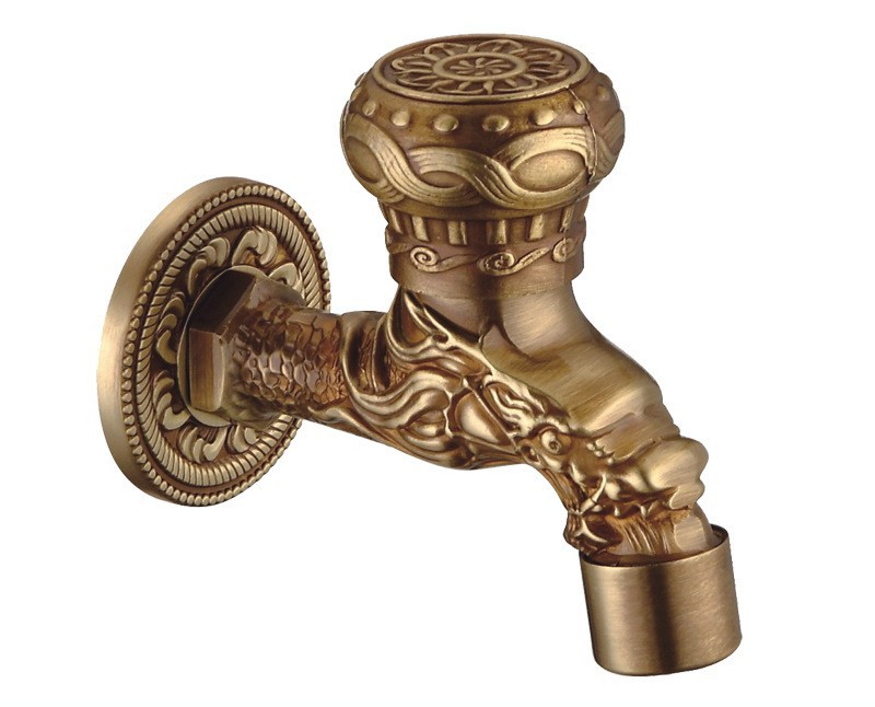 Cross-border retro wall-mounted dragon-shaped faucet washing machine mop sink quick-opening faucet retro antique carved 4-inch water undefined