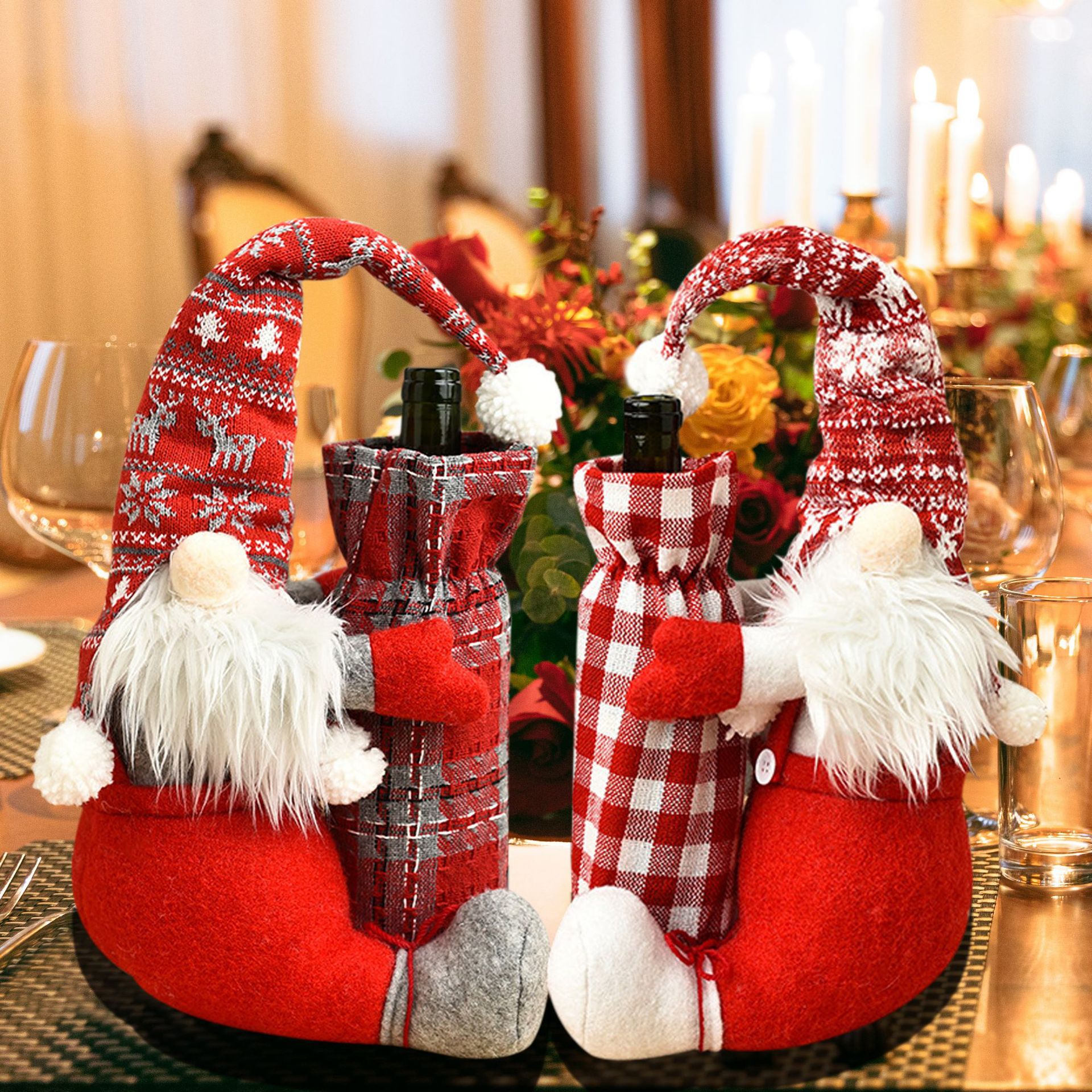 Navidad transfronteriza Rudolph muñeca de pie cubierta de botella de vino muñeca sin cara cubierta de botella de vino decoración navideña