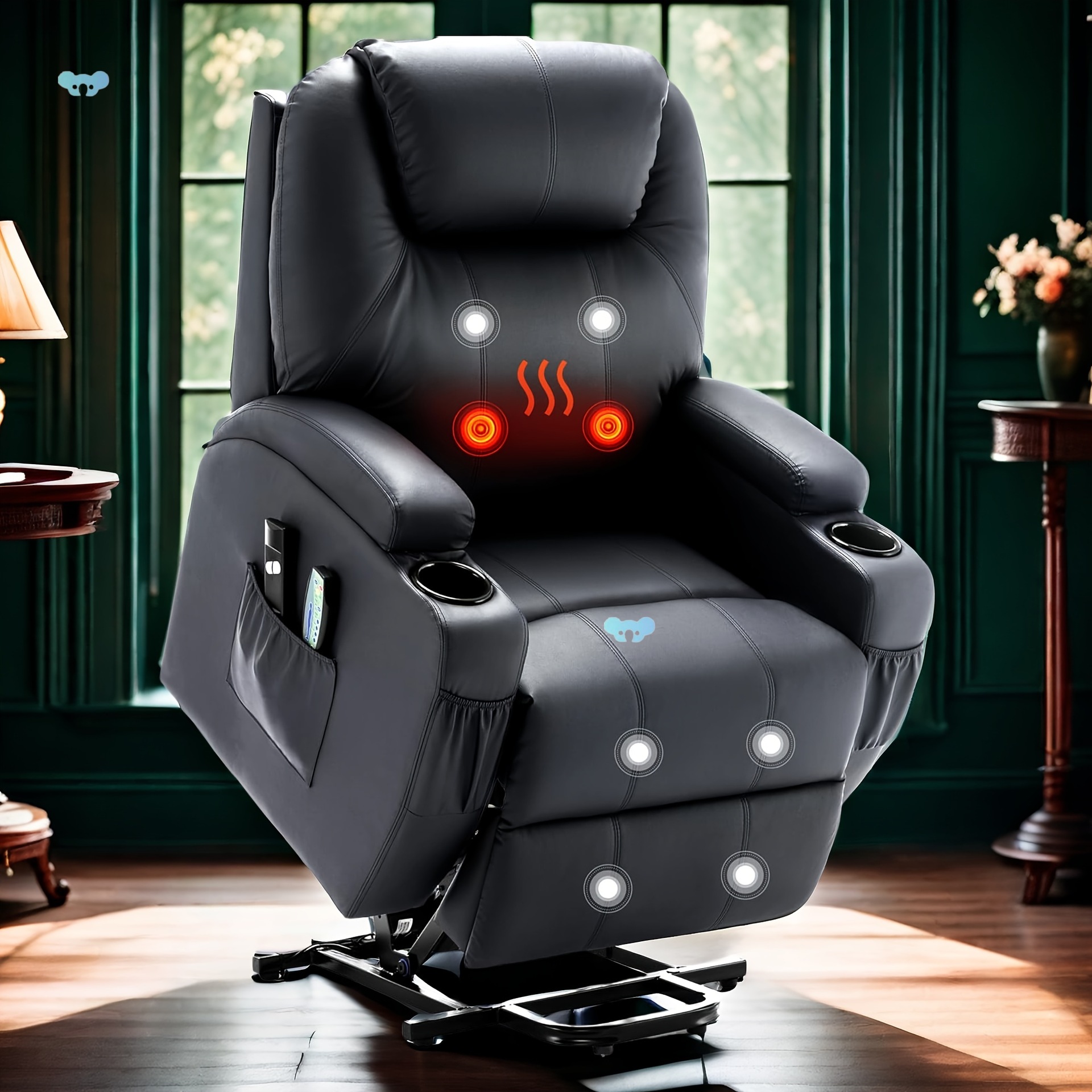 Black Power Lift Recliner Chair con Massage Heat Function