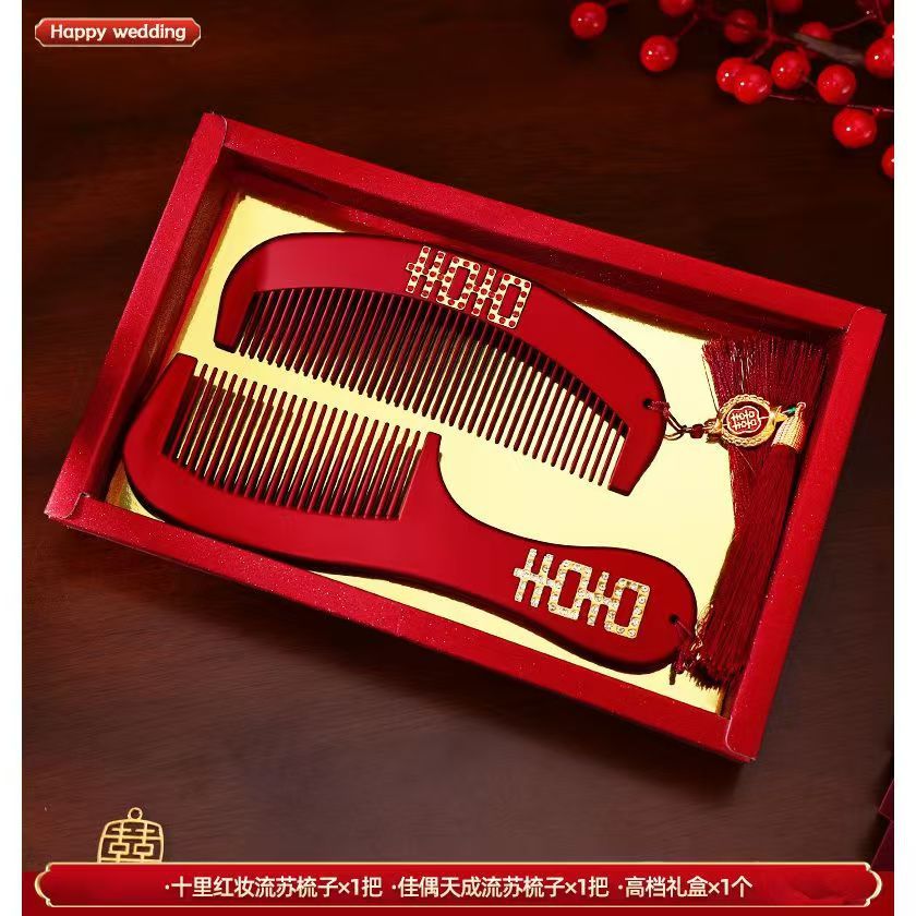 Tamaño Suministros de Boda boda peine de madera traje nueva pareja rojo festivo peine de madera boda femenina maquillaje pareja peine