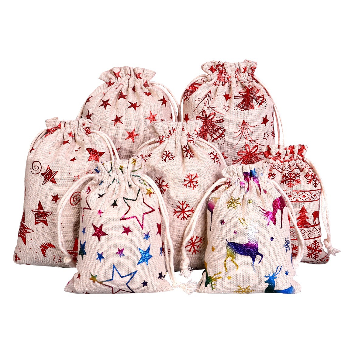 Suministro directo de fábrica de algodón y lino bronceado bolsa de regalo de Navidad bolsa de cordón Calendario de Adviento de lino bolsa de embalaje de caramelo al por mayor