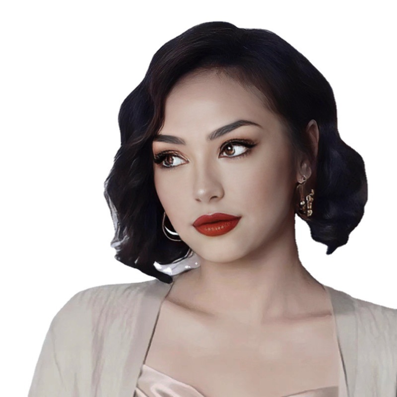 En stock peluca femenina cuñada loca mismo estilo de pelo corto y rizado francés perm Photo full Top hair set soporte de una sola pieza de entrega