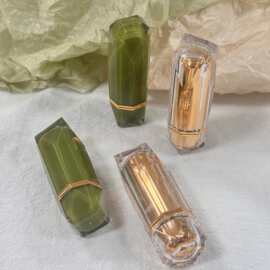 3.5g钻石切割双层口红空管芥末绿/全管镀金双层口红包材源头厂家