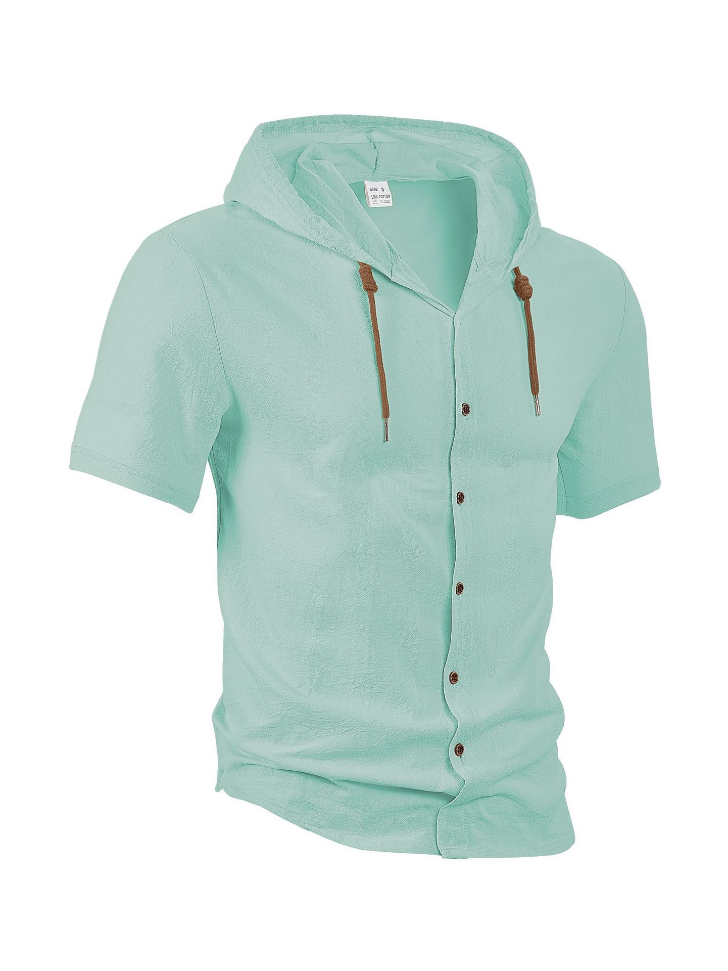Amazon americano lino camisa de hombre comercio exterior moda ocio verano transpirable delgado con capuzas de manga corta chaqueta cardián