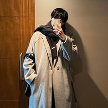 ASCLO极简风ins质感男装韩版秋冬新款慵懒男士毛呢大衣腰带中长款