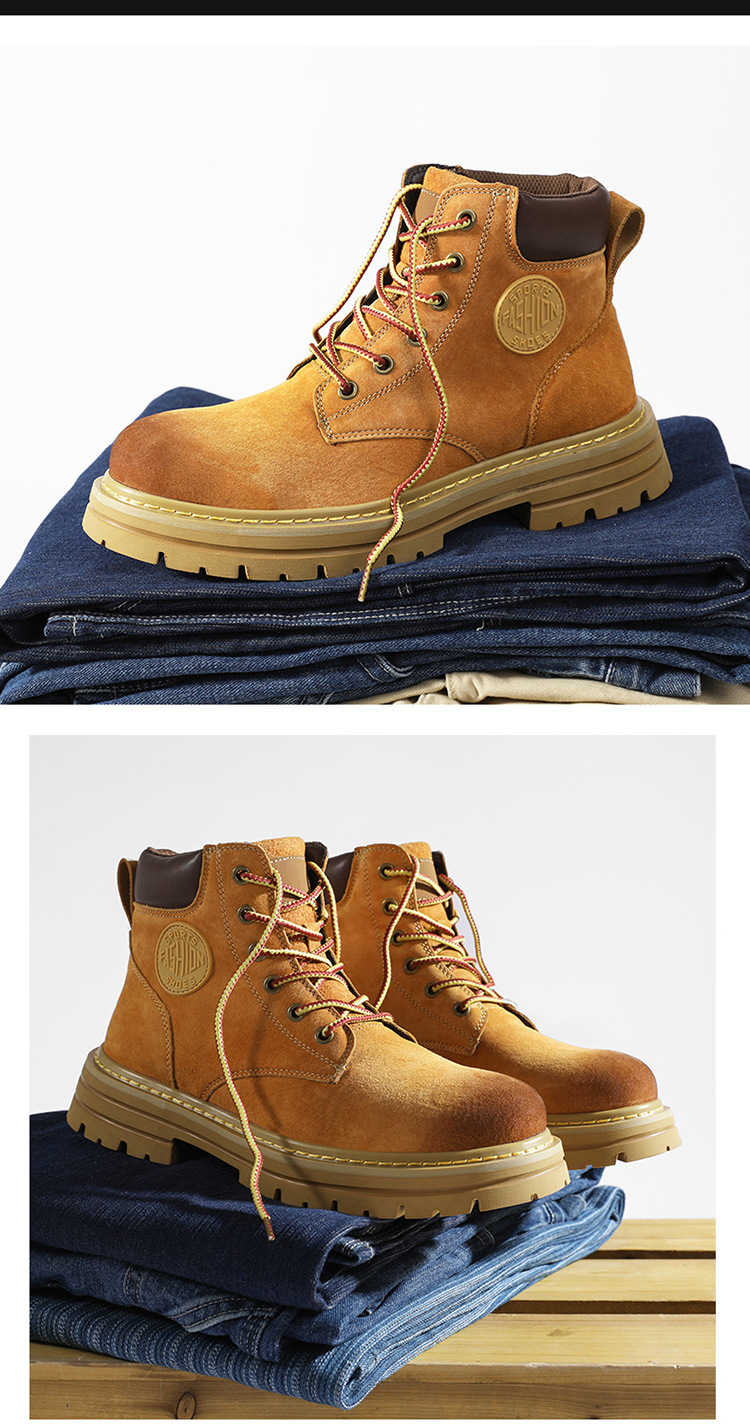Pánské vysoké pracovní boty, podzimní boty, velké žluté boty, boty s velkou špičkou, párové boty_voghion.com