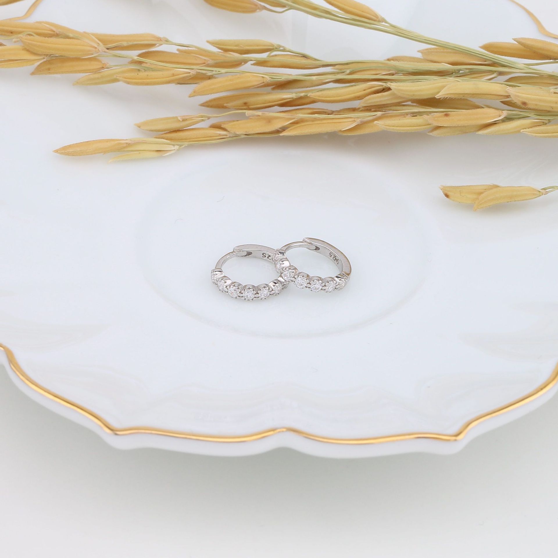 Daily Occasion 925 Sterling Silver Material 1 Pair 18K Gold Plated White Gold Plated 925 Sterling Silver Zircon Round Earrings