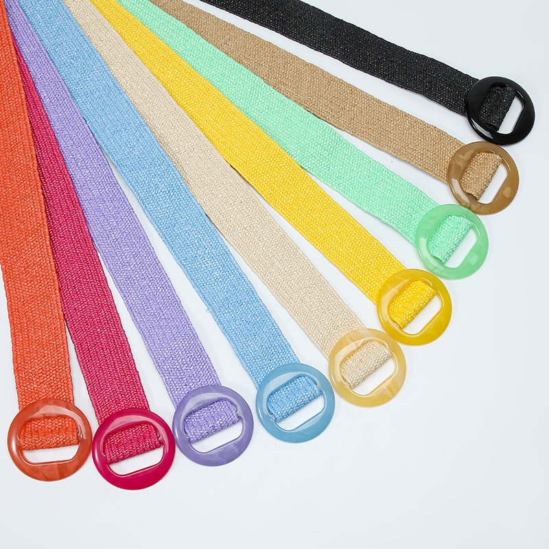 Straw woven elastic retro waist belt