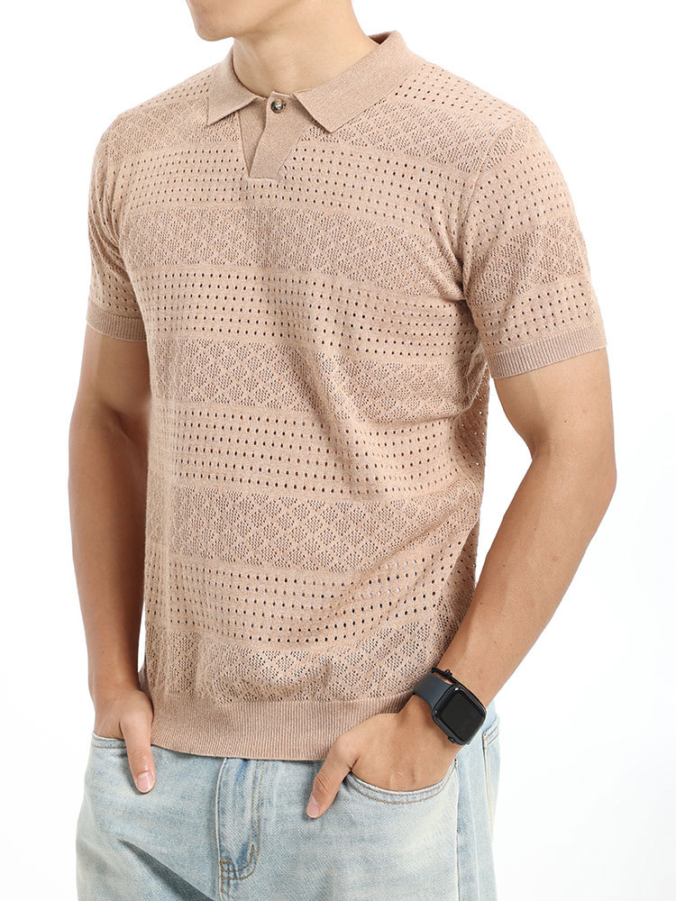 Hombres de verano nuevo hombre agujero jersey polo hombre delgado transpirable cool casual camisa de manga corta