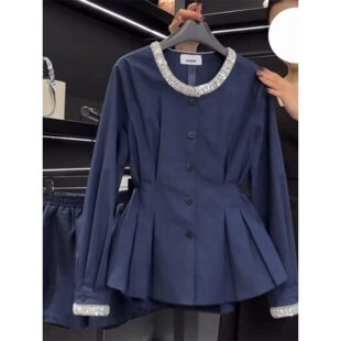 Trendy Long-Sleeve Shirt for Women, 2025 Spring New Plus-Size Fashion Waist-Cinching Slimming Skirt Top