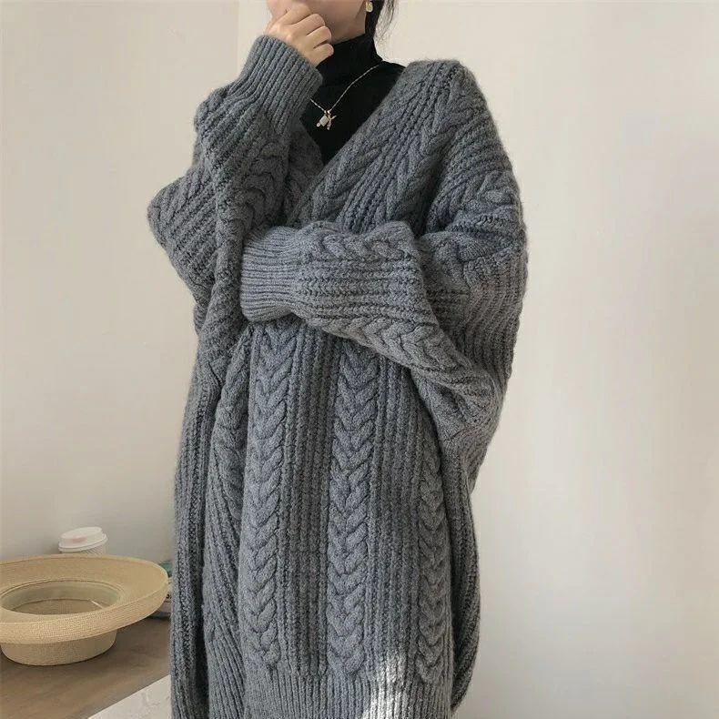 慵懒风复古毛衣外套女秋冬季新款麻花中长款长袖针织开衫上衣2025|undefined