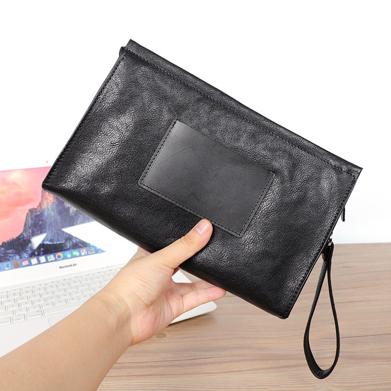 Túi đeo chéo nam đa năng da bò thật 29×11×17 cm, túi đeo vai kiêm túi cầm tay phong bì — Màu đen
