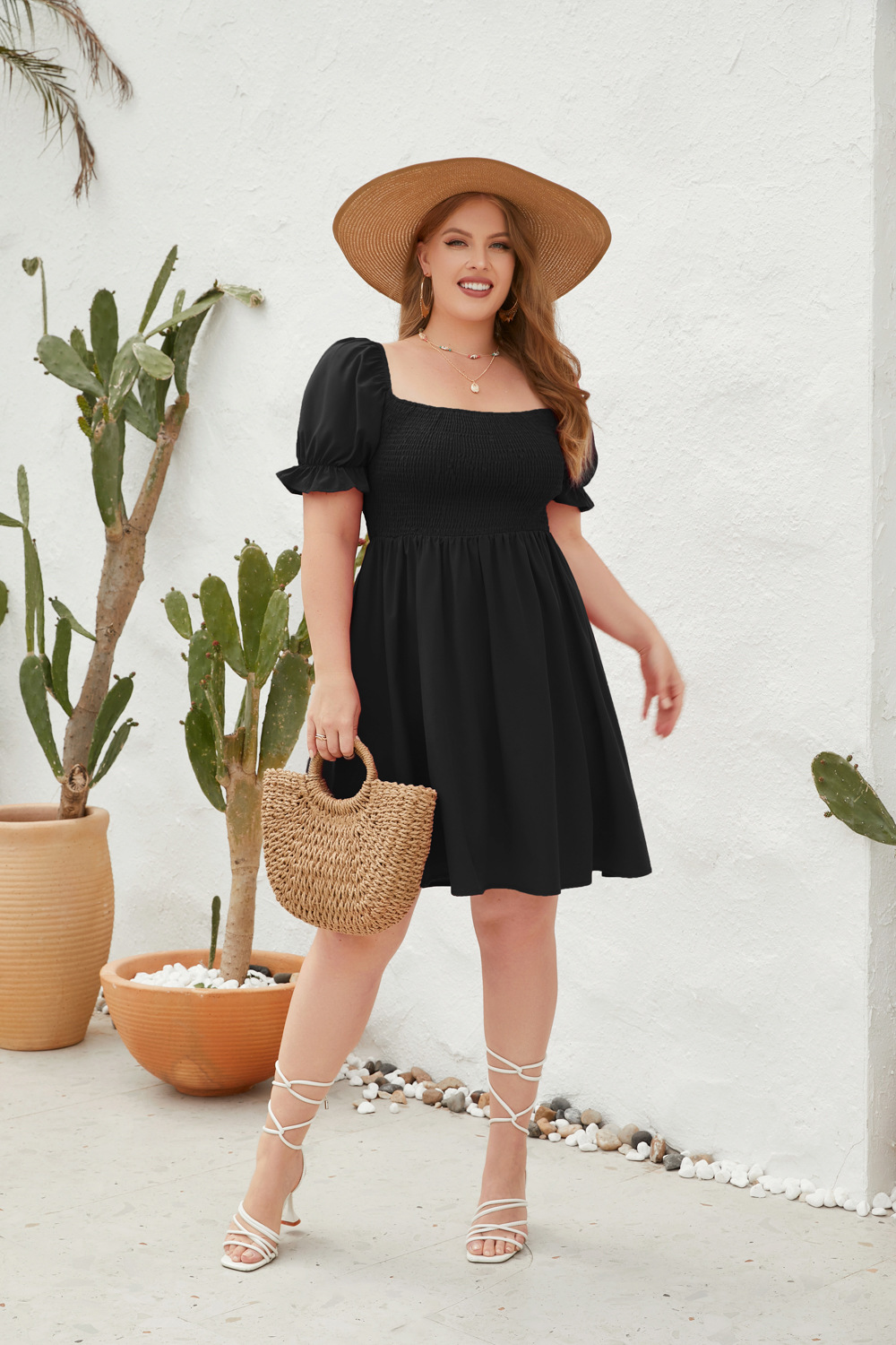 Rochie de damă cu mânecă lungă și evazată, cu guler pătrat și evazat, stil de călătorie_voghion.com