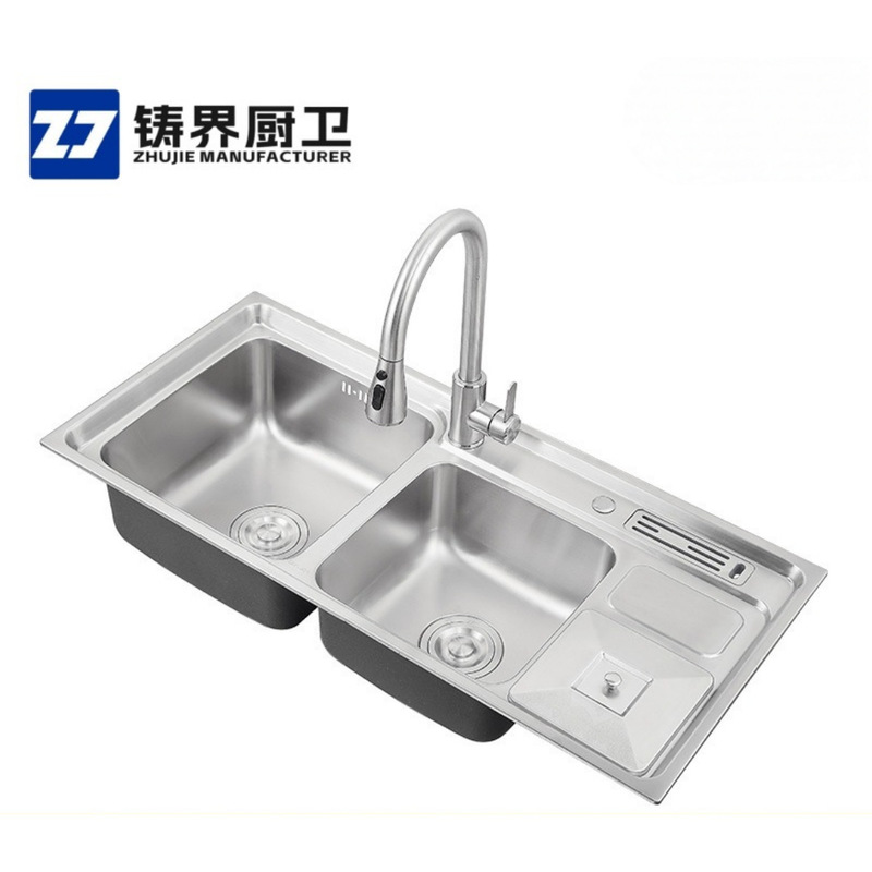 304 Stainless Steel Sink Cross-Border Large Double Sink with Board and Trash Can Sink Multi-Functional Sink Kitchen Sink 304 Stainless Steel Sink Cross-Border Large Double Sink with Board and Trash Can Sink Multi-Functional Sink Kitchen Sink