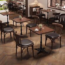 出口美式复古咖啡厅桌椅组合西餐厅实木商用奶茶甜品店烘焙店桌椅