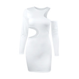 Дизайнерский лонгслив, сексуальная юбка, приталенное платье с рукавами, европейский стиль, тренд сезона, с акцентом на бедрах