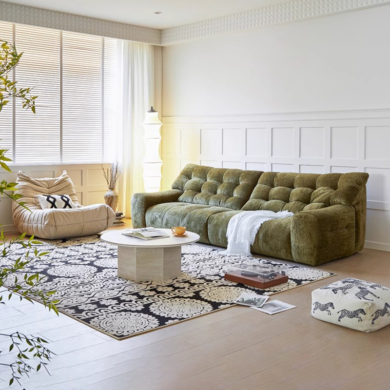 Gran oso negro sofá crema francesa plumón de alto nivel sofá perezoso de respaldo alto sofá sala de estar sofá recto