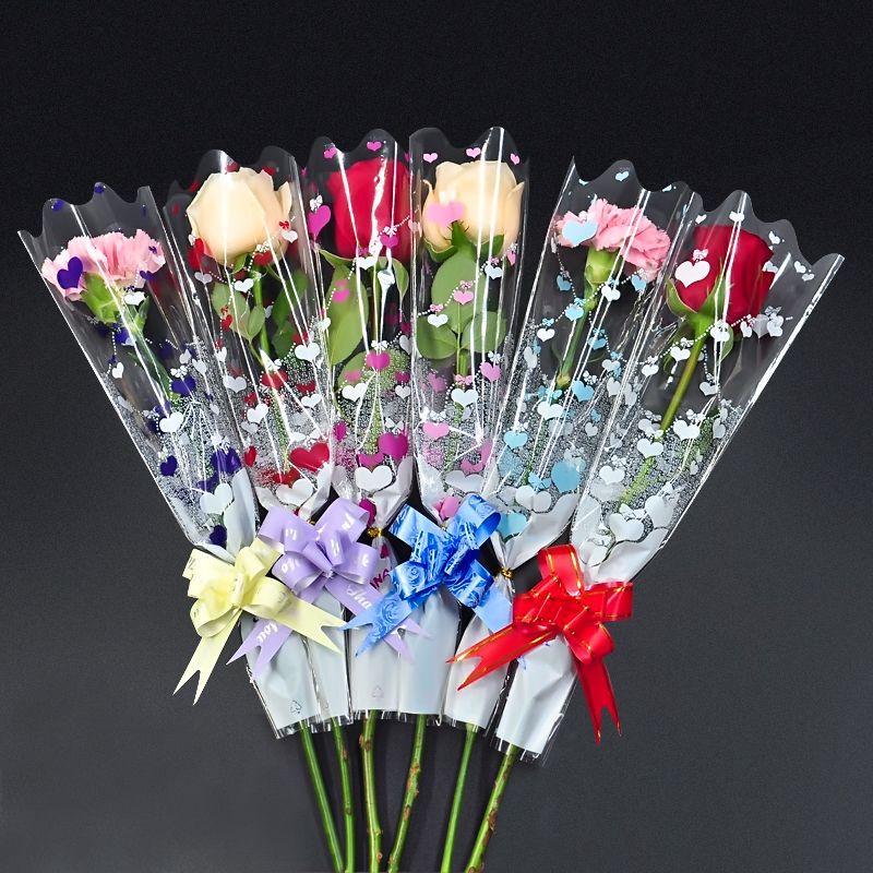 母亲节单支一朵玫瑰花束包装袋情人节子鲜花塑料包装袋透明康乃馨