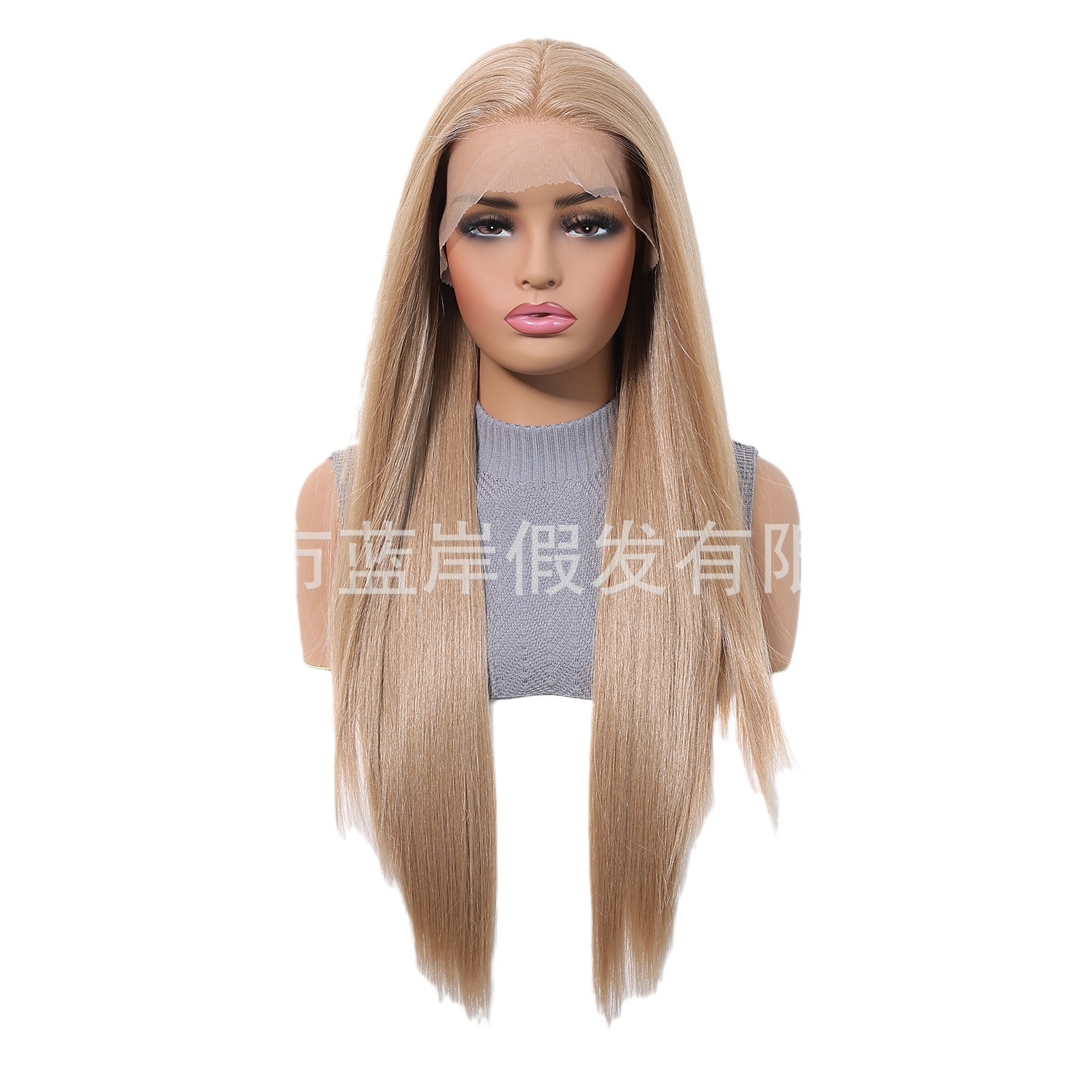 Peluca tejida a mano de encaje de gran área transfronteriza 13*6, cabello largo y liso dorado, costura libre, estilo de temperamento, punto de fábrica