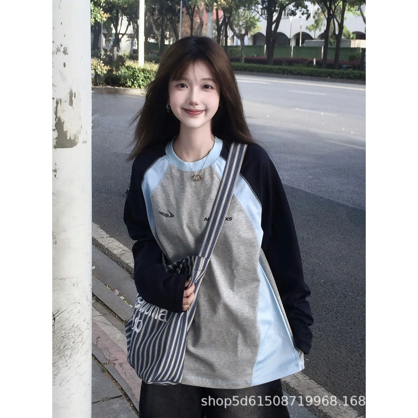 American Retro Raglan Contrast Color Long-Sleeved T-Shirt for Women 2025 New Early Autumn Wear Sports Loose Lazy Style Top