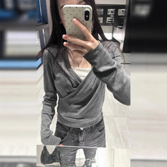【原版做法 】灰色连帽卫衣外套女秋冬小众设计感交叉打底衫上衣