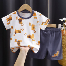 寶寶短袖t恤2件套純棉男童夏裝兒童半袖汗衫嬰兒衣服時尚廠家批發
