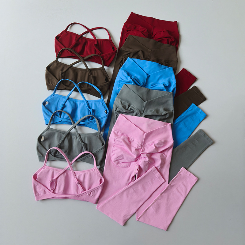 Cross-Border New Seamless Knitted Back-Crossing Sports Suit for Women, Quick-Drying Breathable Running Fitness Clothing for Women