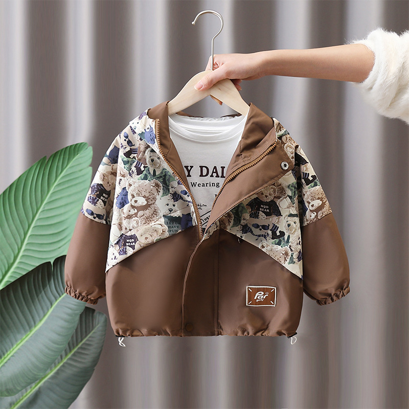 7630 ropa para niños gabardina para niños primavera y otoño 2025 nueva chaqueta de costura de moda para niños primavera top con capucha primavera