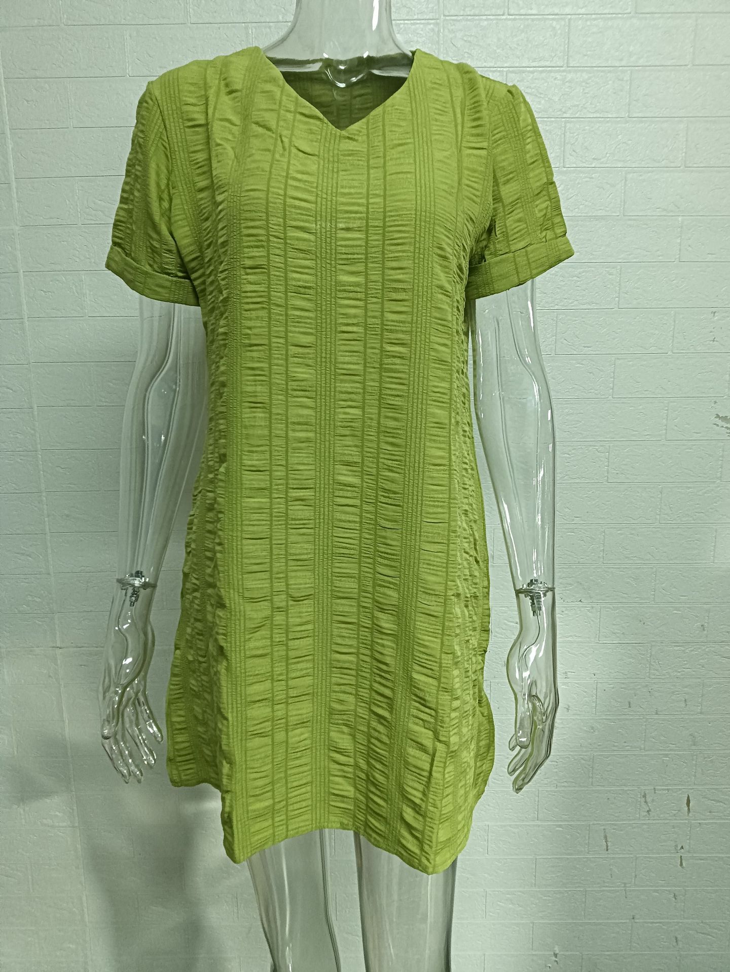 210g Weight Knee-Length Dress Length Type Short Sleeve Sleeve Length Regular Dress Dresses Type Regular Sleeve Sleeve Type Spandex, Polyester Fabric Type Mid Waist Waist Line Daily Occasion V Neck Neckline Regular Fit Fit Type Solid Color Pattern Summer, Spring Season Women's Gender Casual, Elegant Style Wholesale Women's Casual Elegant Solid Color Daily V Neck Short Sleeve Regular Dress 无