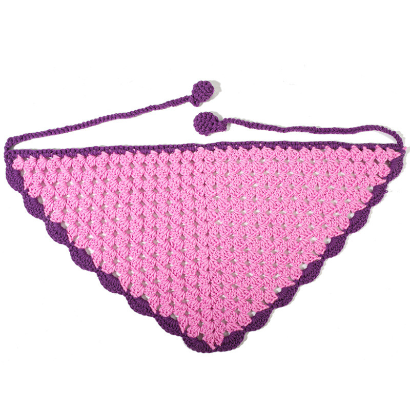 Francia cereza toallas triangulares mujeres primavera y otoño viajes padres-hijos gancho de punto flores hueco pañuelo de arte correa de pelo gorro