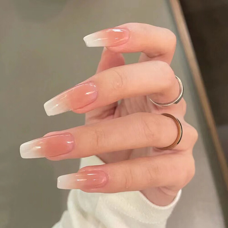 Pure handmade nail wearing nail nude gradient nail patch fake nail finished detachable reusable explosive