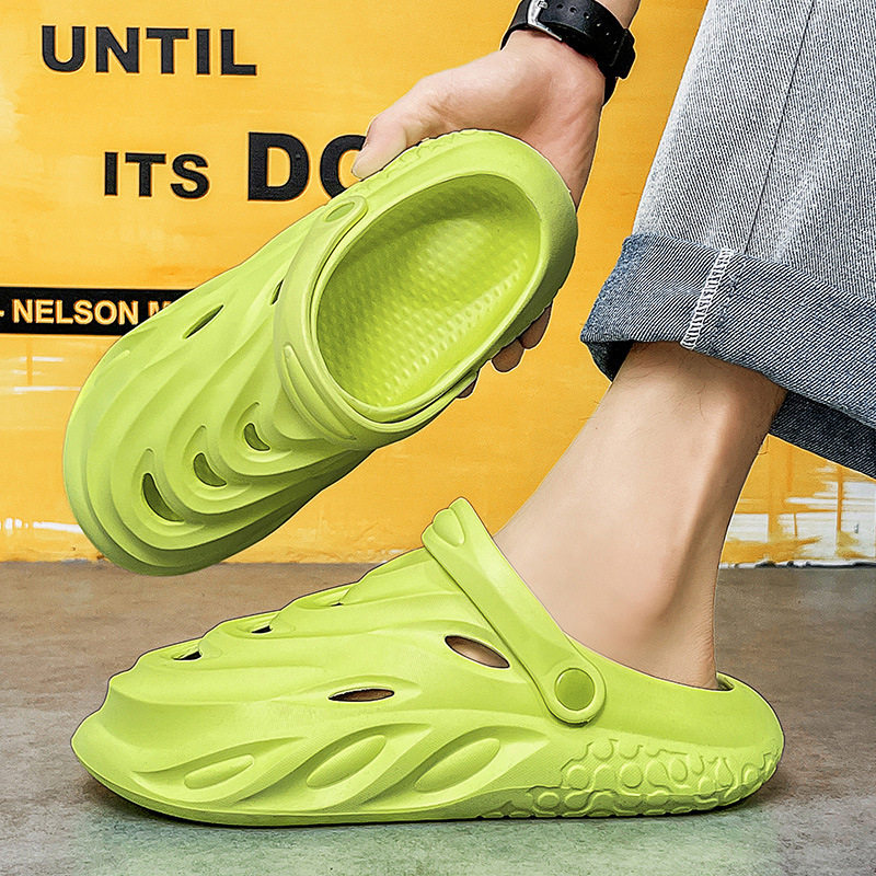 Dép sandal nam bít mũi lỗ thoáng khí kiểu thể thao đi biển — Màu be, Màu trắng, Màu đen, Xanh huỳnh quang
