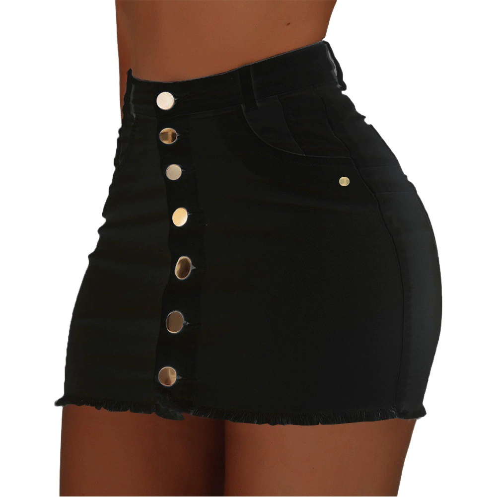 Европейская и американская 2023 Новая повседневная модная Однотонная юбка с высокой талией, женская джинсовая однобортная юбка