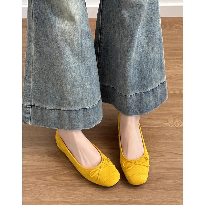 Sheepskin Version ~ Genuine Leather French Bow Shallow Flats Flats Shoes for Women, Gentle Evening Shoes, Ballet Shoes, Bean Shoes