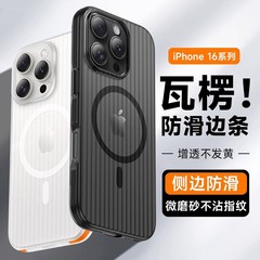 适用iPhone17promax磨砂瓦楞条纹磁吸手机壳苹果16侧边防滑保护套
