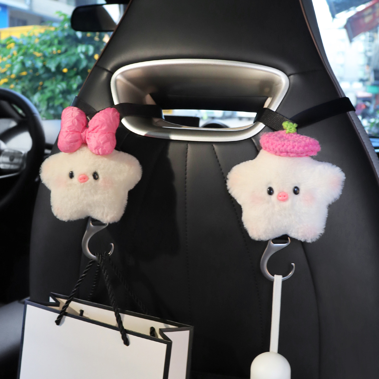 Automóvil trasero estrella cerdo creativo gancho de automóvil multifuncional todo en un asiento trasero gancho de dibujos animados gancho oculto